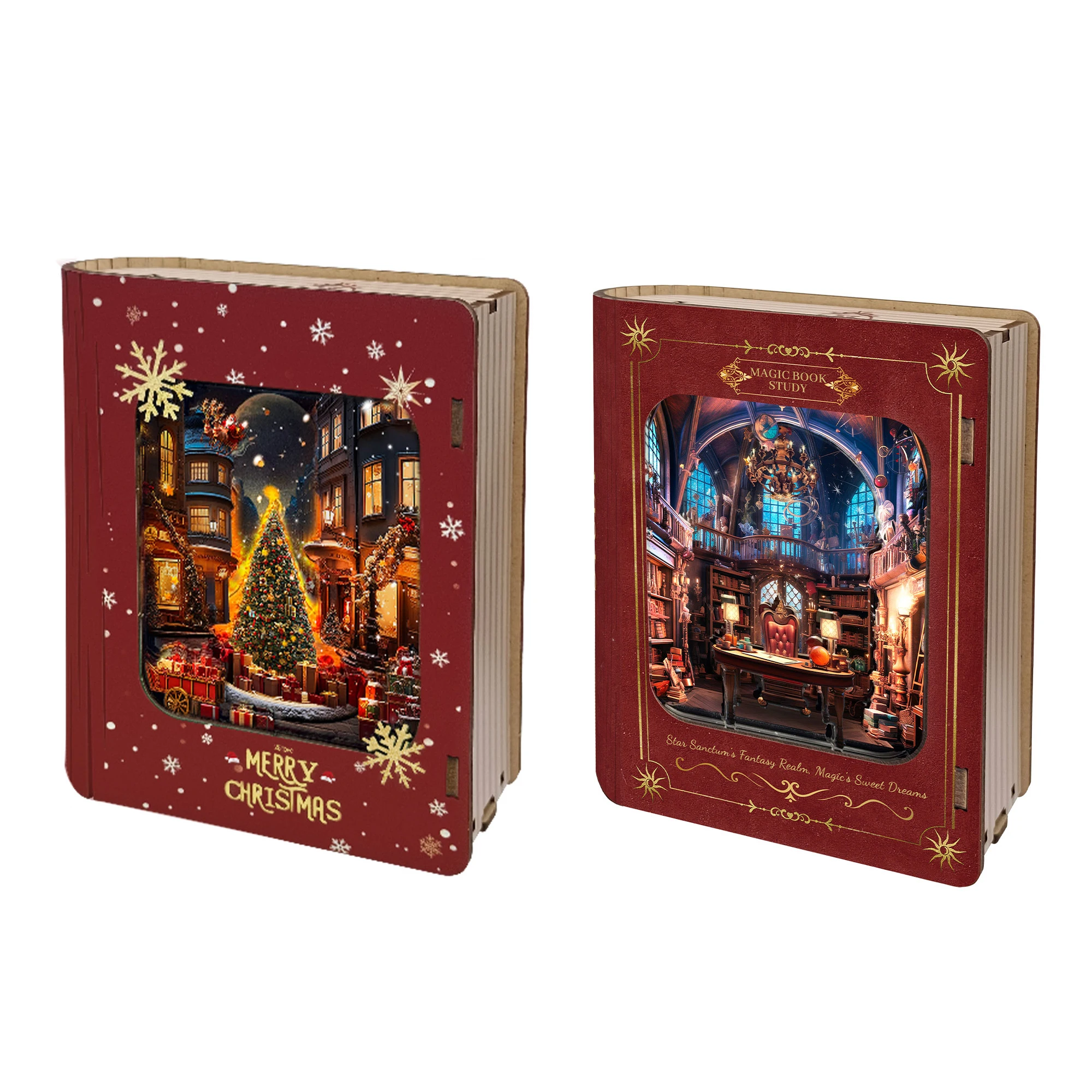 

DIY Wooden 3D Acrylic Book Night Light Book Nook Shelf Insert Kits Miniature Model Kit Christmas Bookend for Friends Gifts