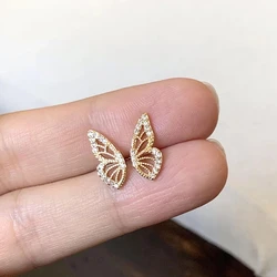 New Dainty Cubic Zirconia Crystal Gold Plated Butterfly Wing Stud Earrings Suitable for Women's Wedding Fashion Simple Jewellery
