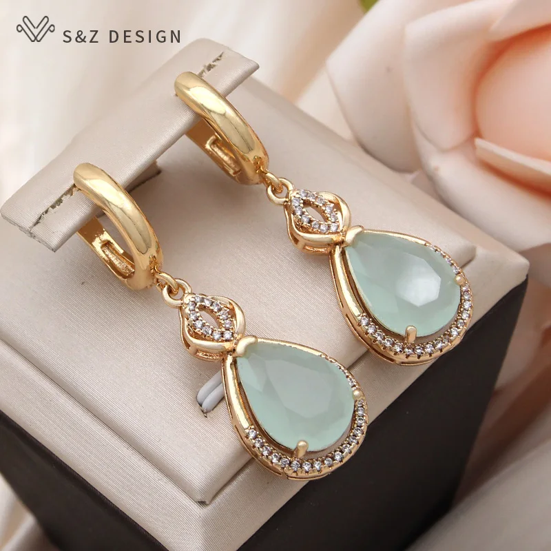 S&Z DESIGN New Fashion Luxury Water Drop Crystal Dangle Earrings For Women Girls Party Cubic Zirconia Eardrop Jewelry Gift