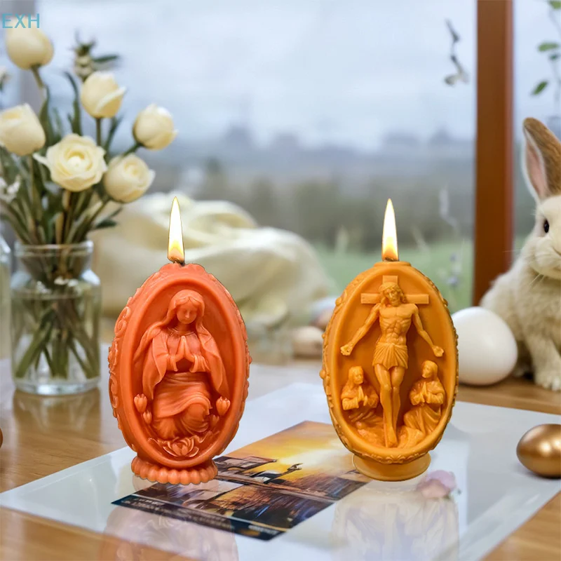 3D Jesus Candle Silicone Mold Virgin Mary Easter Egg Resin Mould  DIY Easter Concrete Gypsum Molds Home Decor Easter Gift