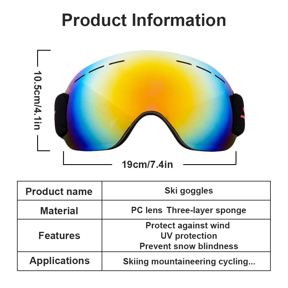 Ski Goggles Double Layers Anti-Fog UV400 Snowboard Snow Goggles Snowmobile Glasses Eyewear Outdoor Sport Skiing Goggles