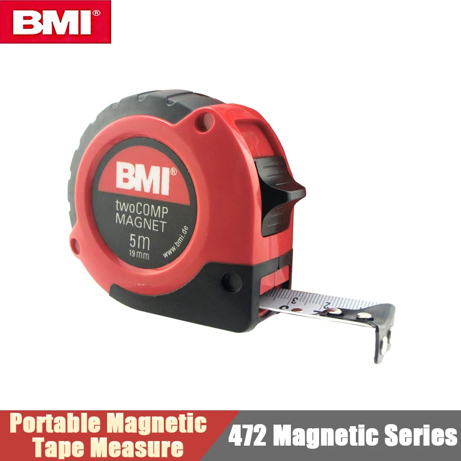 

BMI 2M/3M/5M/8M Magnetic Portable Tape Measure High Precision Compact Wide Blade Tape Measure Hand Tool NO.472 Magnetic Series