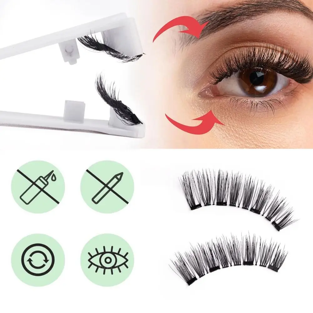 DIY Magnetic Suction False Eyelashes Makeup Long Lasting Cat Eye Fake Lashes L Curl Reusable Glue Free False Eyelashes