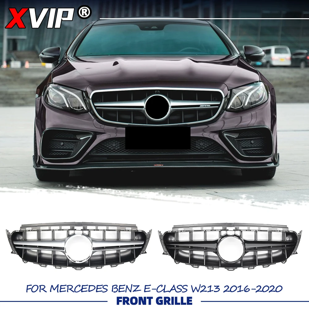 XVIP Glänzend schwarzer E63S Style Racing Kühlergrill Silberner Stoßstangengrill für Mercedes Benz E-Klasse W213 16-20 E300 E350 E43 E450 E500 E53