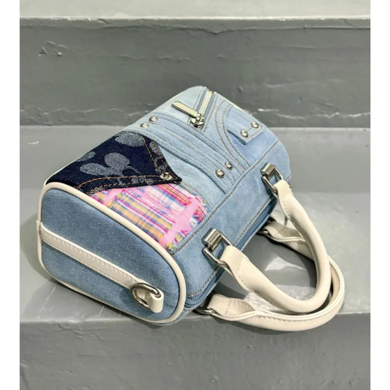 JIAERDI Retro Denim Messenger Bag Purse Women Vintage Patchwork Handle Y2k Bowling Bag Ladies Hot Girls Crossbody Hand Bags New