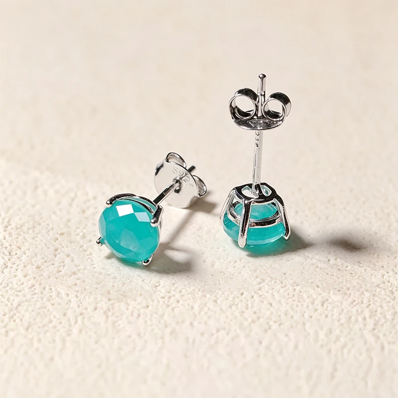 OZAN Simulierter Paraiba-Turmalin 925 Sterling Silber Ohrstecker Modische Edelstein-Ohrringe Schmuck für Damen Geburtsstein – Detail 4