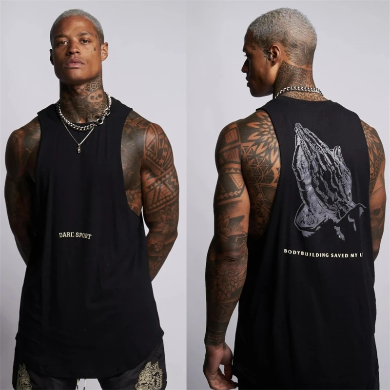 Men clothing Men\'s Vest Sports Fitness Cotton Round Neck Sleeveless T-Shirt New Summer Gym Running Training Basketball Tank Top