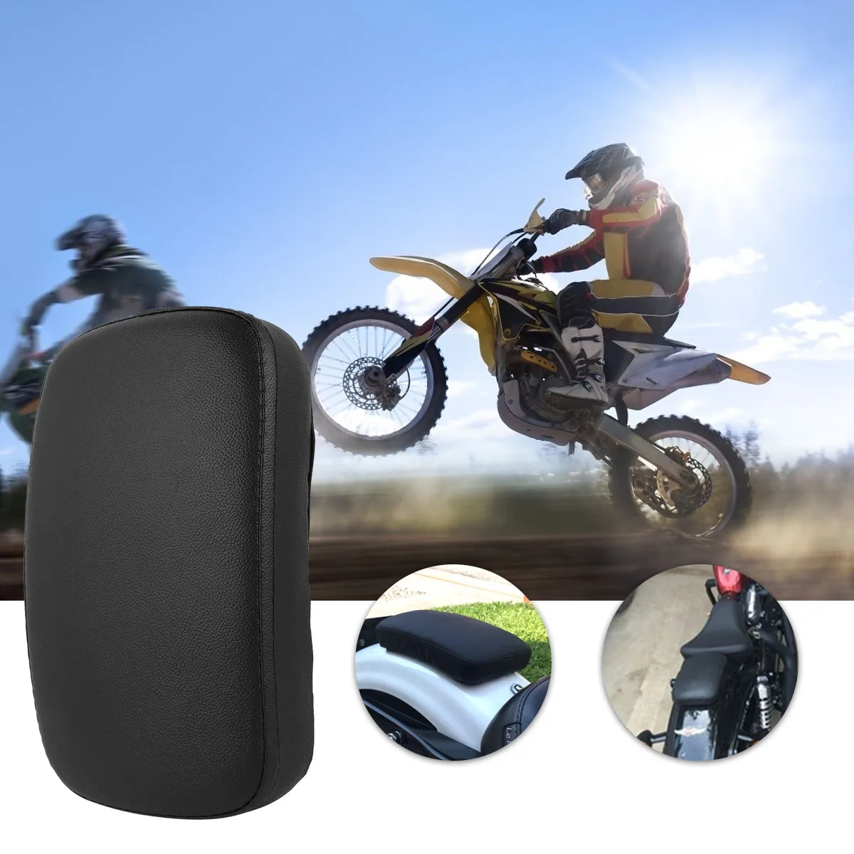 

Motorcycle Rear Seat Cushion Black PU Vibration Absorption Riding Comfort Passenger Pad Accessories Suction Cups