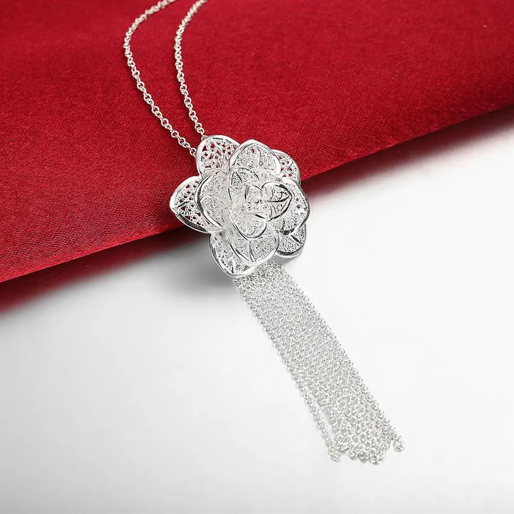 

New 925 Sterling Silver Necklace For Women Retro beautiful flowers Pendant 18 inches Christmas gift high quality wedding Jewelry