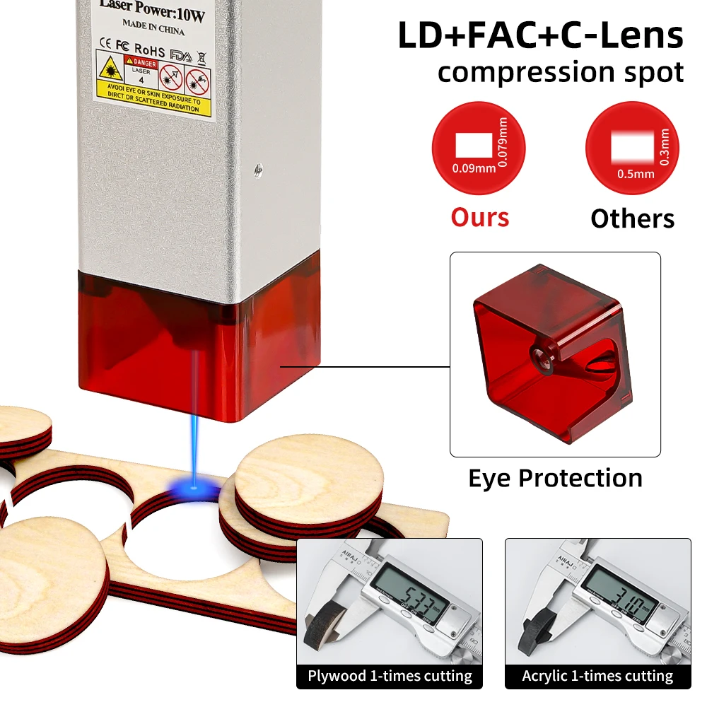 10w Air Assist Laser kopf 450nm Blaulicht ttl/pwm festes Fokus modul für CNC-Laser gra vierer zum Schneiden von Holz bearbeitungs werkzeugen