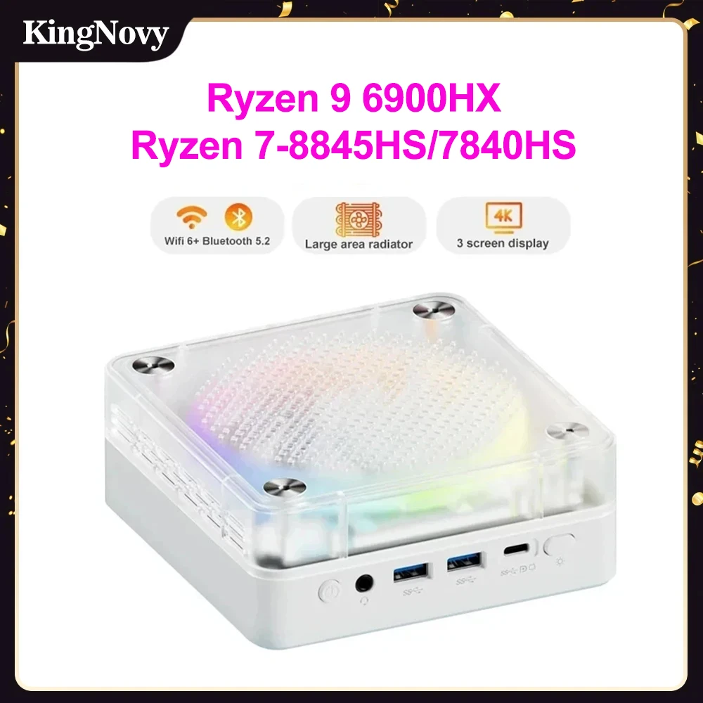 미니 PC 게이머 데스크탑 게이밍 PC, D7 RGB 컬러, AMD Ryzen 7 7840HS 8845HS, 윈도우 11, DDR5 M.2 NVMe SSD, 6900HX 미니 컴퓨터, WiFi6