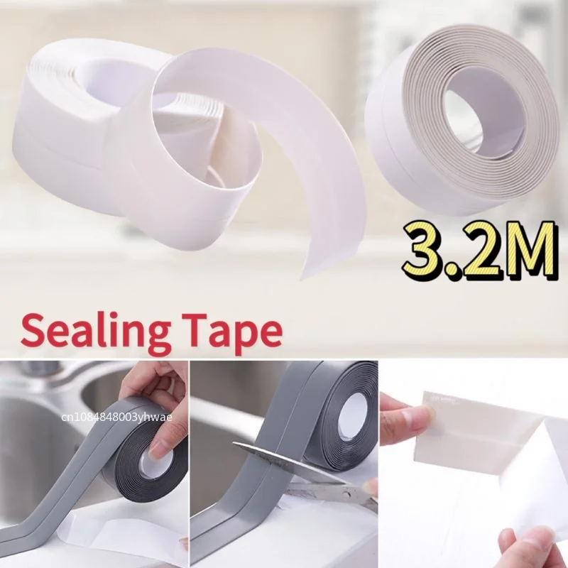 1/2/3.2m PVC Waterproof Sealing Tape for Bathroom Sink Shower Bathtub Toilet Self Adhesive Wall Sticker Toilet Gap Wall Corner