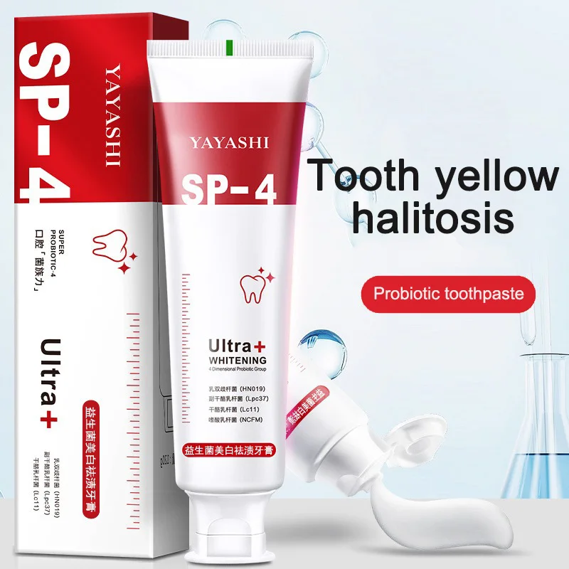 Dentifrice blanchissant pour probiotiques éventuelles 4, élimination des taches, élimination jaune de la mauvaise haleine, calcul dentaire, fumée, SAF, jaune, SAF