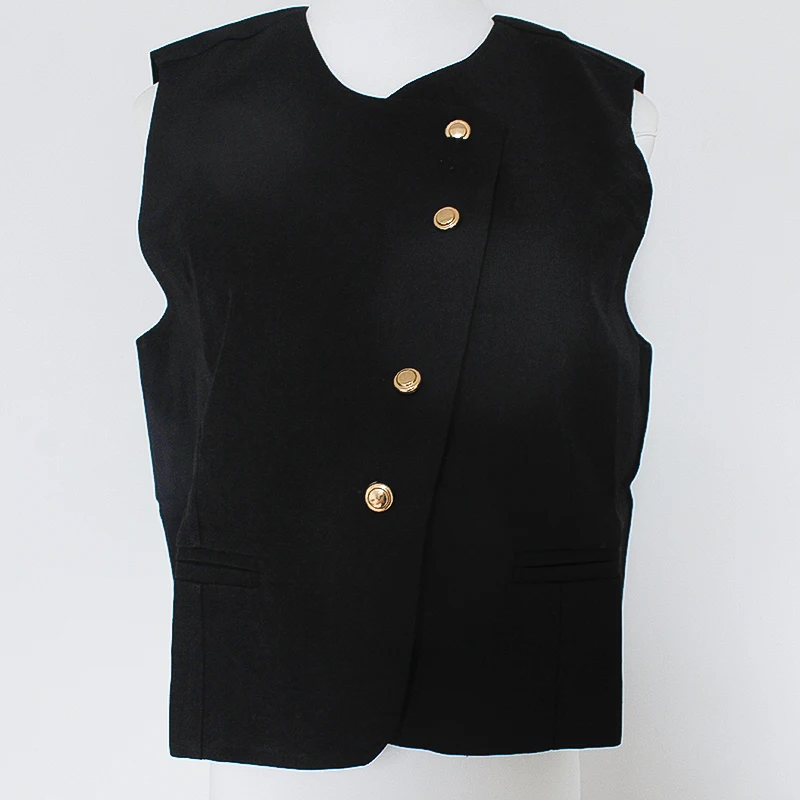 Round necked vest for women in autumn and winter, new top with waistband and slim fit, suit without sleeves, short style