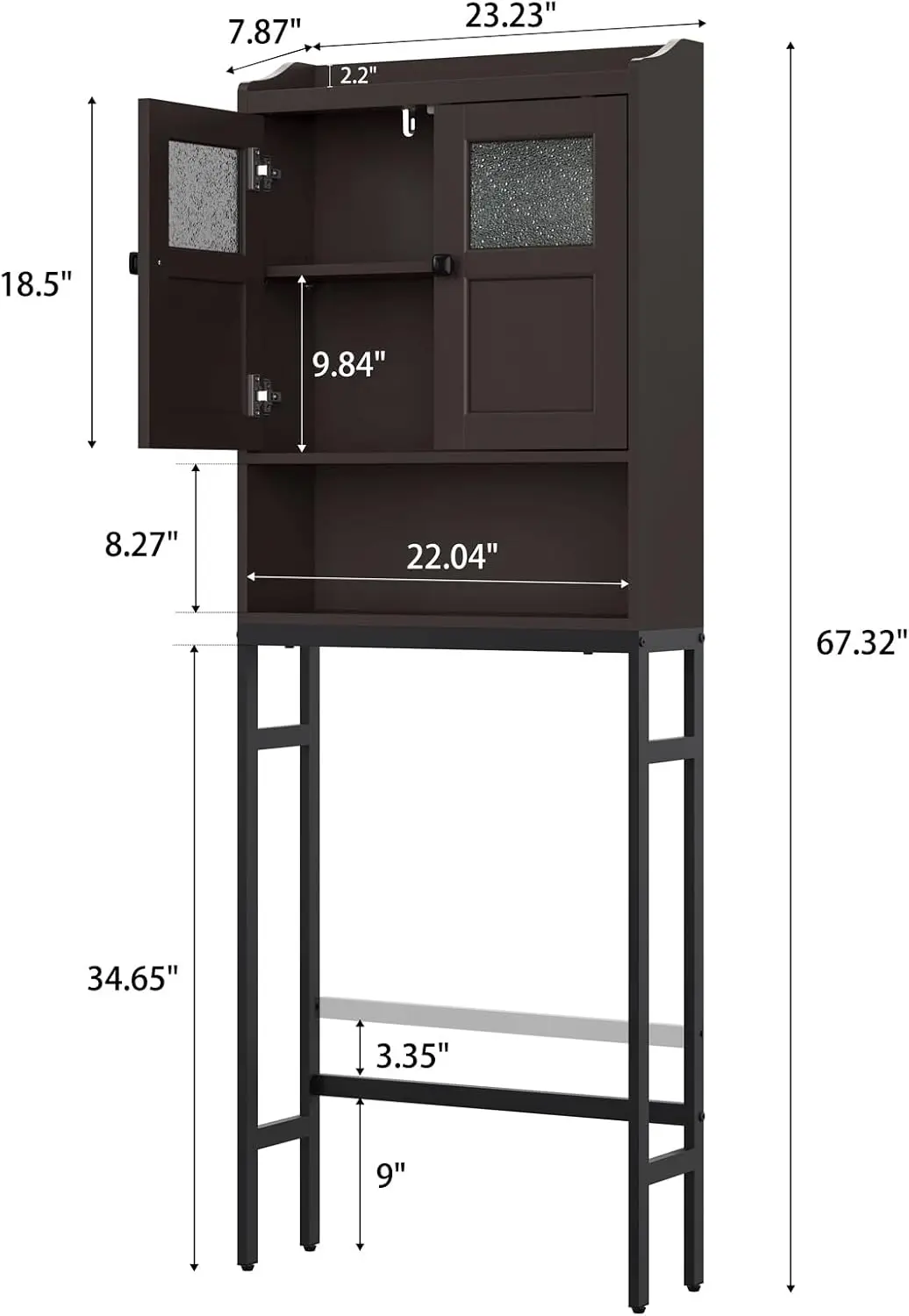 Espresso Over The Toilet Storage Cabinet, Freestanding Bathroom Organizer with 2 Doors and Adjustable Shelves, Space Saving Above Toilet Storage Furniture
