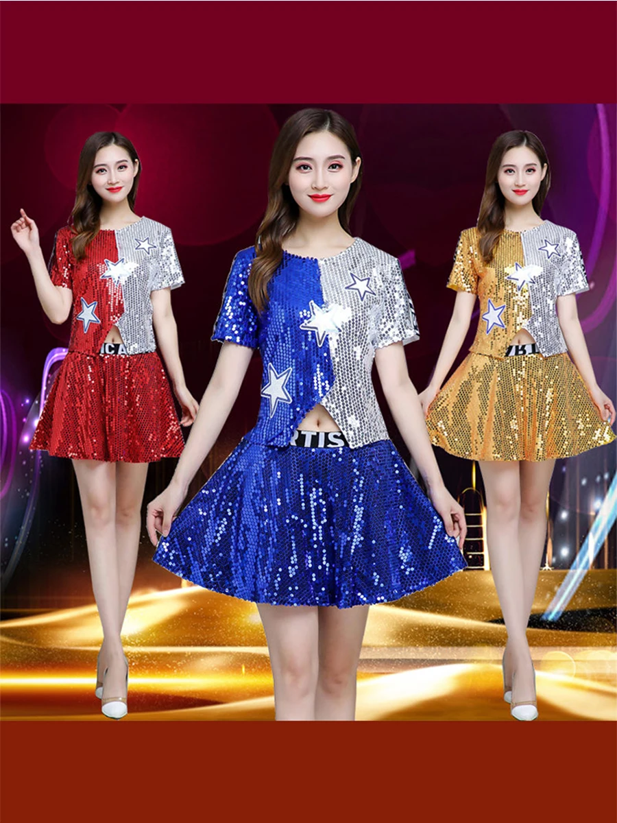 أزياء أداء الجاز النسائية المحظورة بالألوان للبالغين أزياء عصرية على طراز الهيب هوب مجموعة أزياء أداء التشجيع المطرزة