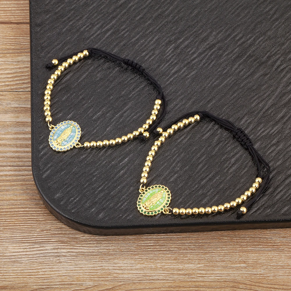 Nidin Classic New Design Oval Shape Virgin Mary Shiny Zircon Charm Chain Bracelets Adjustable 6 Colors Female Jewelry Gifts
