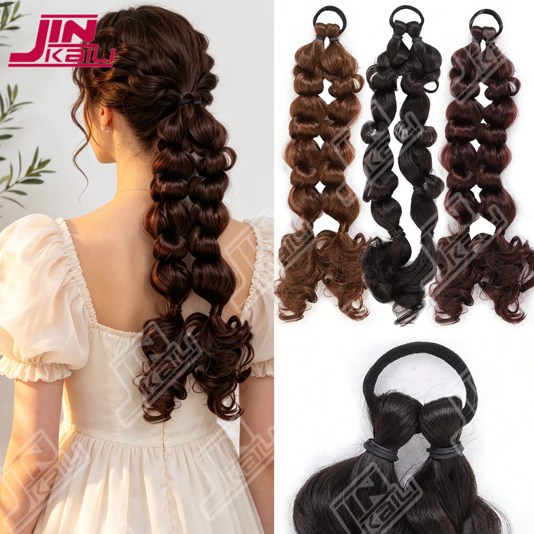 

JKL Synthetic French-style Hand-braided Bubble Braid Ponytail Wig Long Braid Fluffy Wig Braid