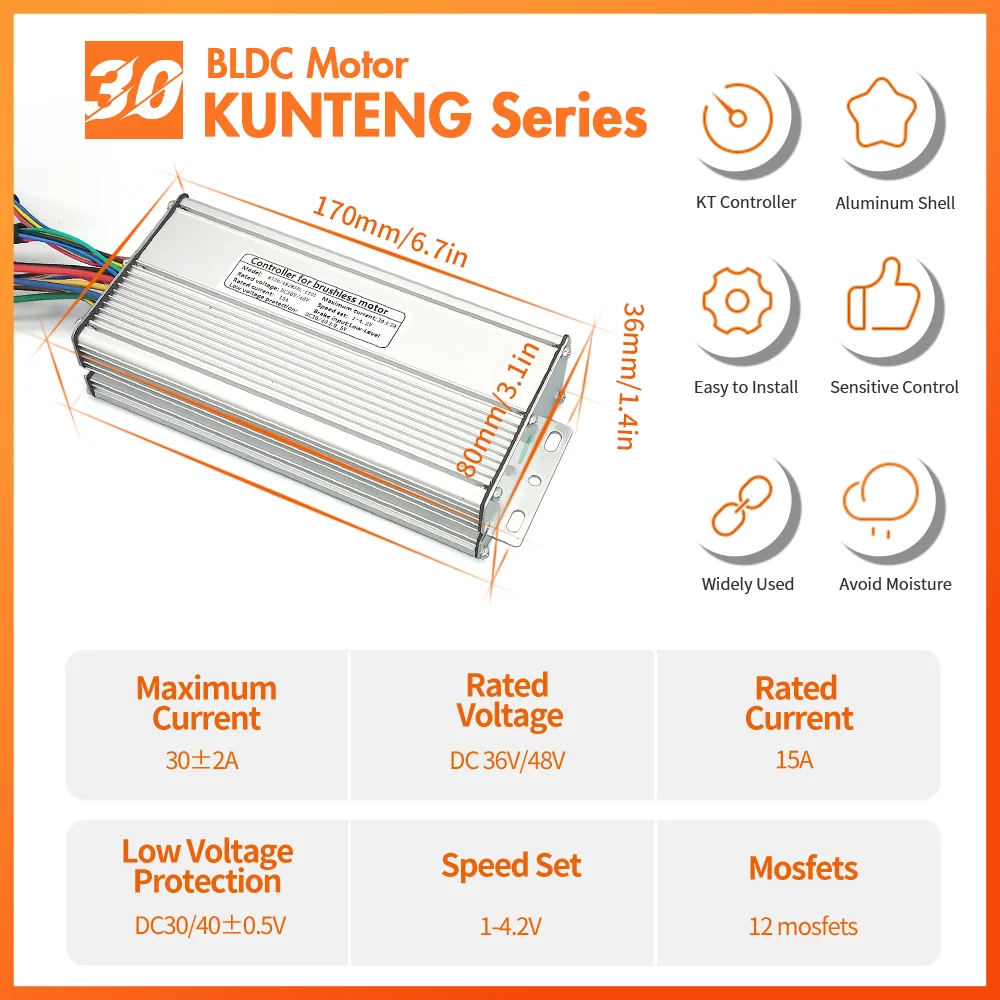 KUNTENG Electric Bicycle Controller Voltage 36V/48V SM Connector Brushless 30A 1000W Ebike Conversion Kit Accessories