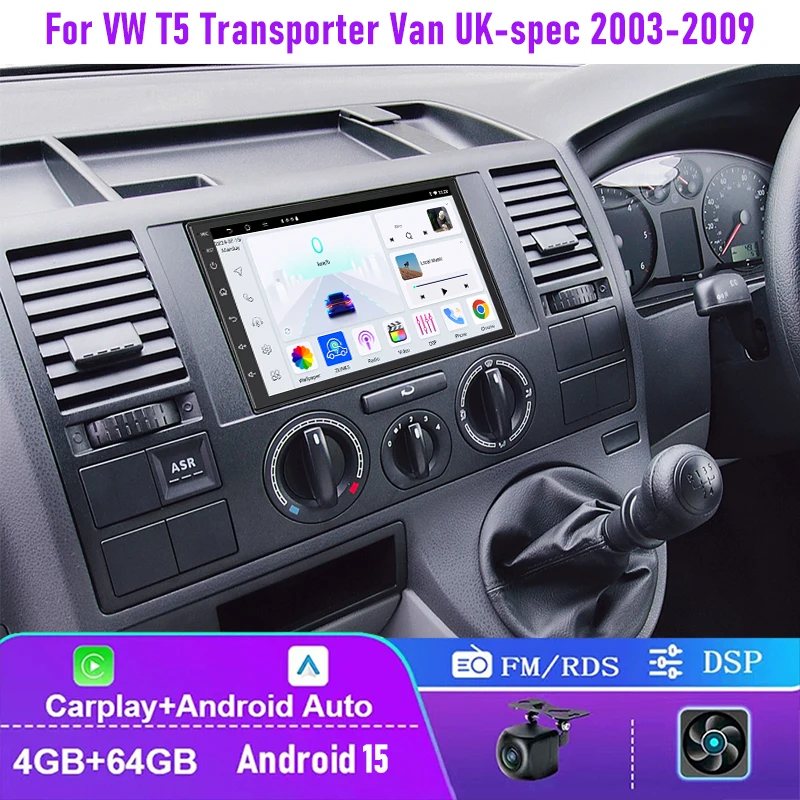 

7" 4+64GB For VW T5 Transporter Van UK-spec 2003-2009 Car Radio Android 15 Auto Wireless Carplay Bluetooth Stereo Head Unit