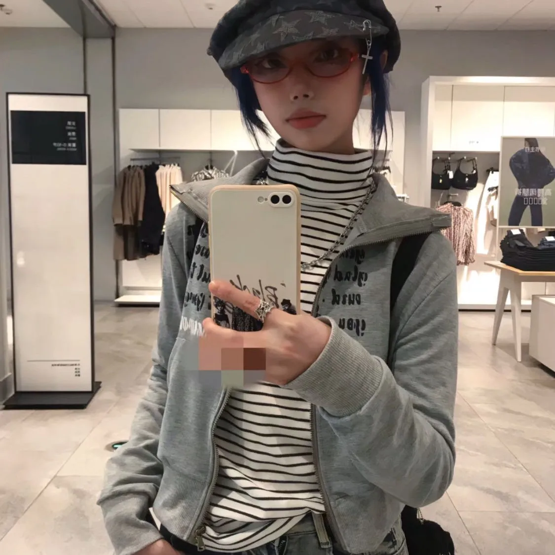 

American Y2K Retro ort Zipper f High Collar Women's ey Pullover Top Autumn Season Faion Cultural Print Outerwear