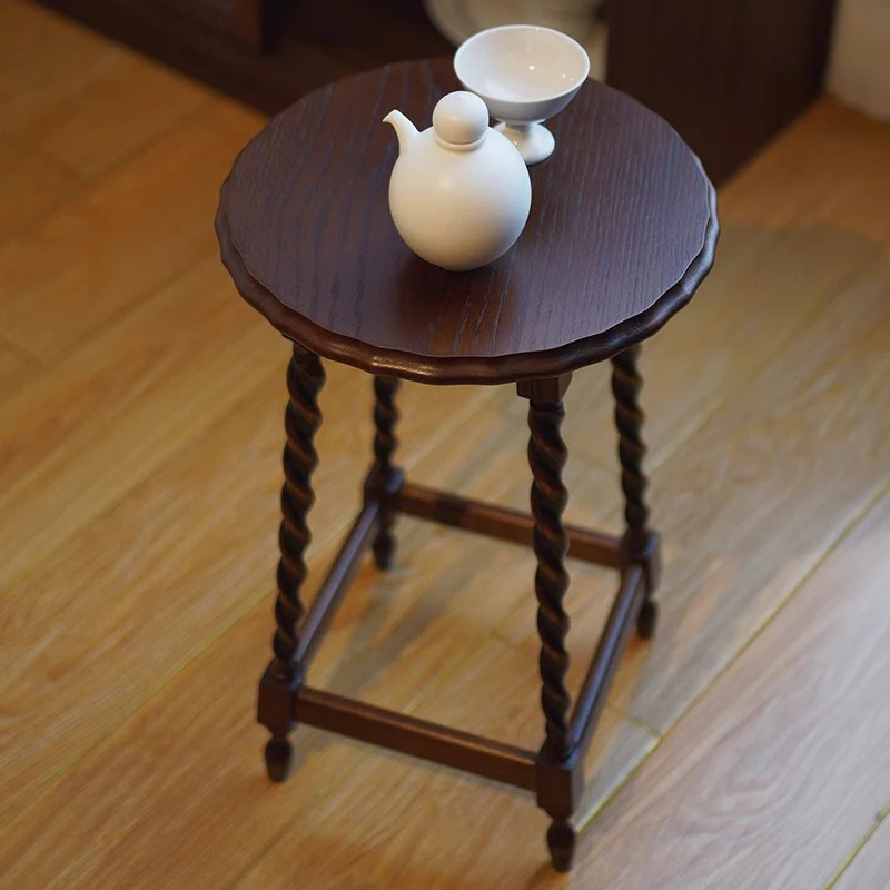 

Nostalgic Retro Small Coffee Table, Solid Wood Bedside Table, American Vintage Mobile Tea Table, Wooden Balcony Side Table