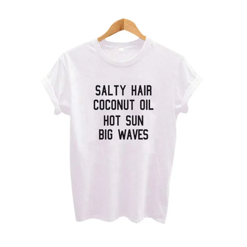 Women Hipster Tumblr Harajuku T-shirts Summer Tops Street Punk Rock Tees Salty Hair Coconut Oil Hot Sun Big Waves Funny Tops