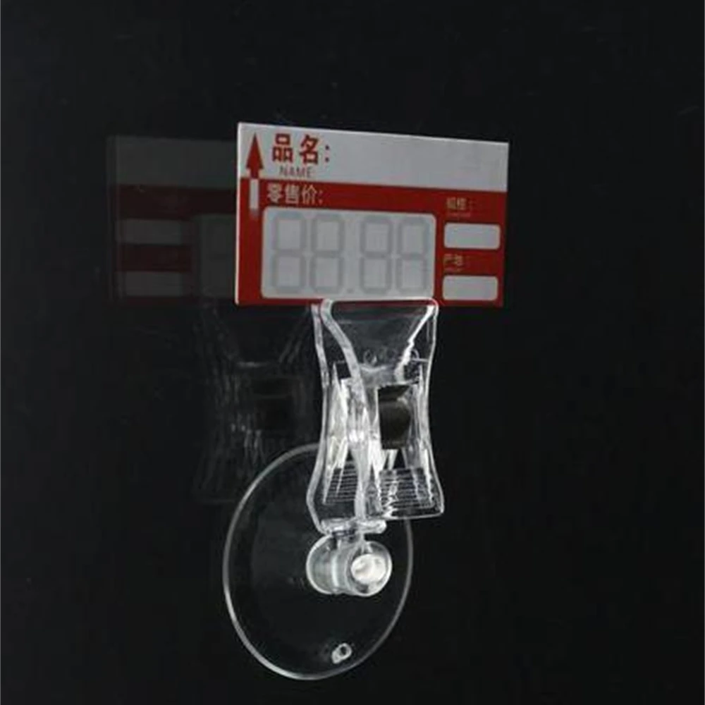 Plastic Clear Pop Clips 48mm With Suction Cup Price Tag Display Racks Advertising Sign Holder Card Pos Wall Sucking Disc Sucker