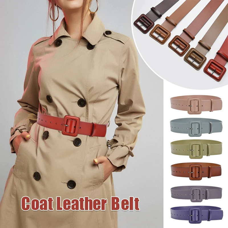 

Unisex Trench Coat Genuine Leather Waist Belt Retro Women Overcoat Jacket Sweater Dress Bandage Decor Waist Belt