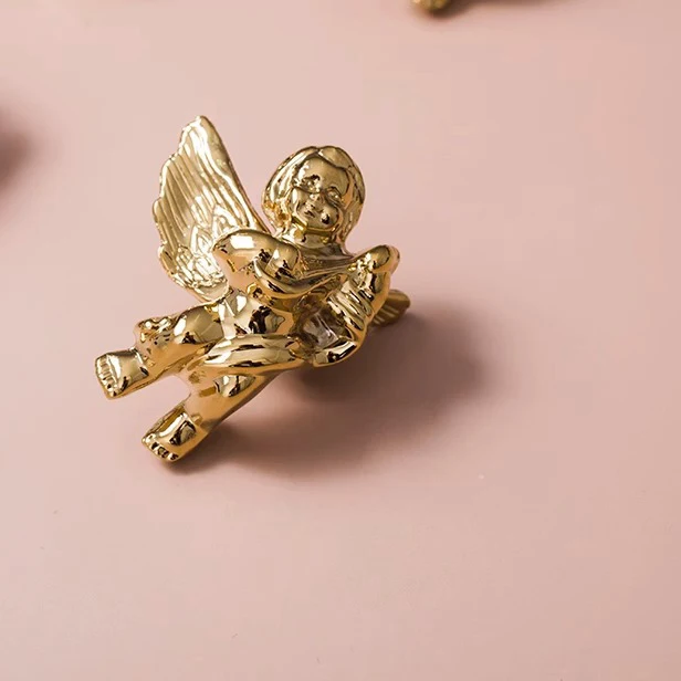 Solid Brass Creative Little Angel Cabinet Pull PVD Gold and Chrome Silver Furniture Handle Children's Room Drawer Knob