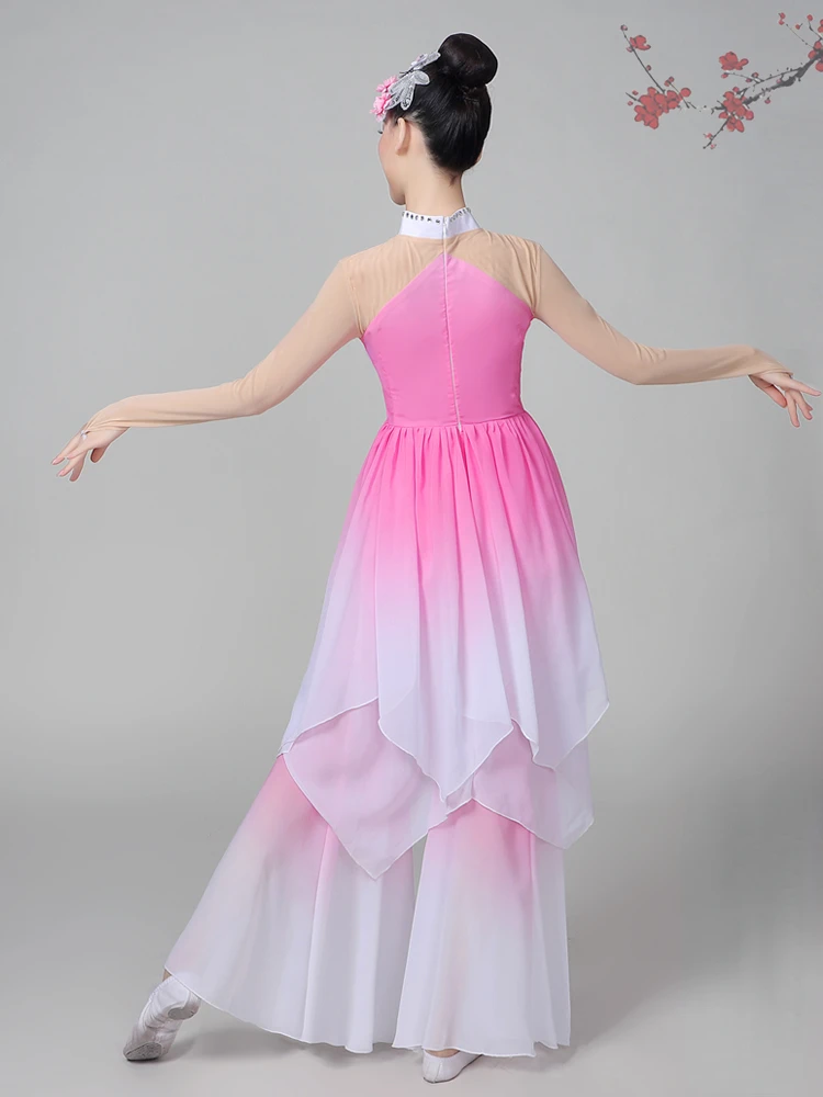 Traje chinês flutuante de dança quadrada para mulheres, roupa de fã Yangge, palco étnico, fantasia clássica de desempenho