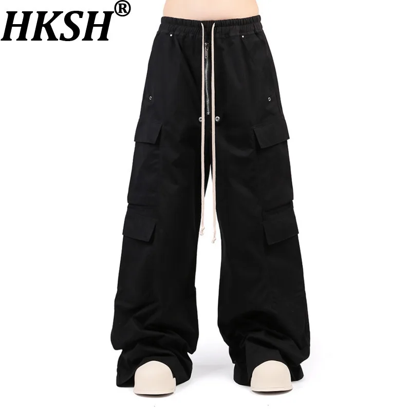 

HKSH весна-лето мужские оригинальные дизайнерские темные Techwear повседневные брюки-карго с несколькими карманами и заклепками длиной до пола, шикарные расклешенные брюки-карго HK7380
