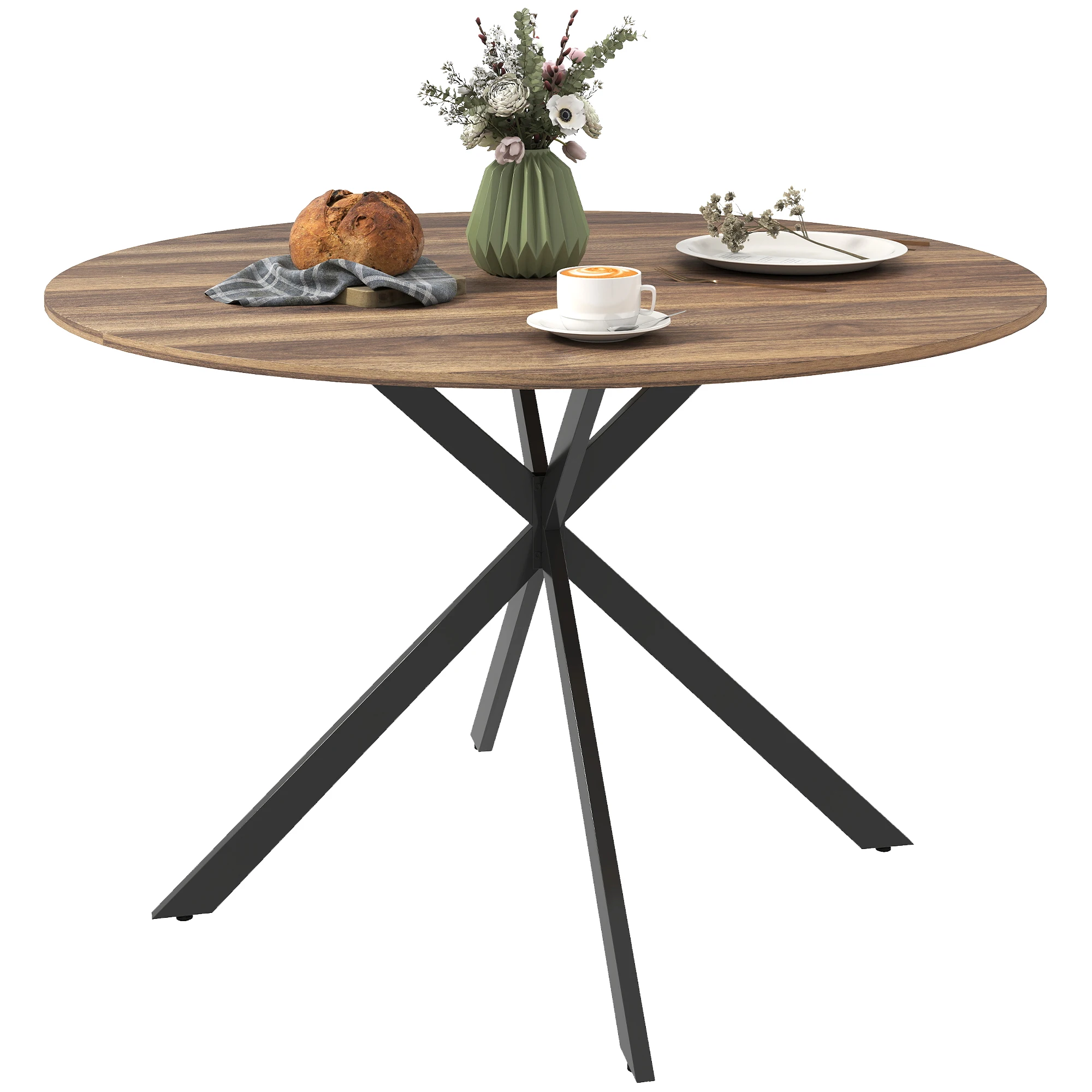 HOMCOM ronde eettafel voor 4 personen, keukentafel cm, industriële stijl met dienblad, drankenblad en croi-blad