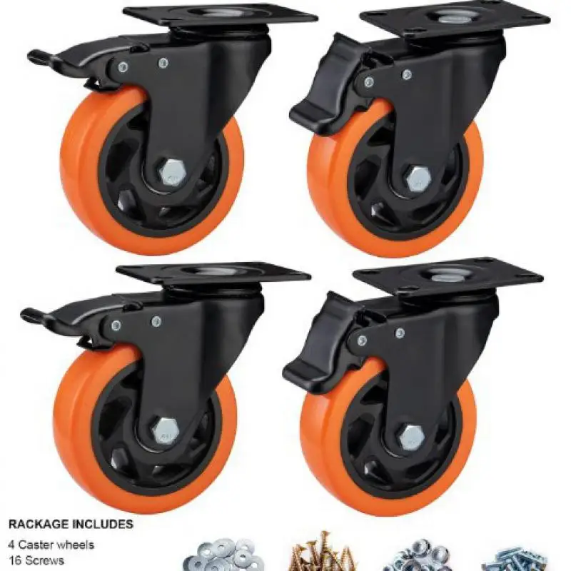 

1 Pcs 4 Inch Medium-Duty Orange Floral Ventilated Swivel Brake Caster for Industrial/Furniture Use
