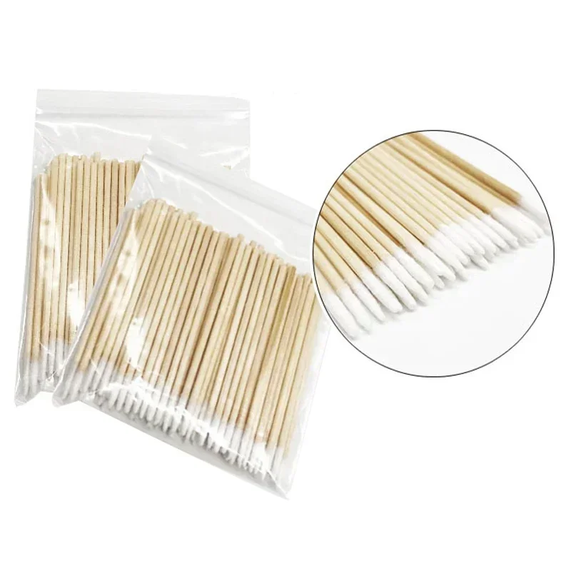 100/200/300Pcs Disposable Ultra-small Cotton Swab Brush Lint Free Micro Brushes Wood Cotton Buds Cleaning Swab Cosmetic Tool