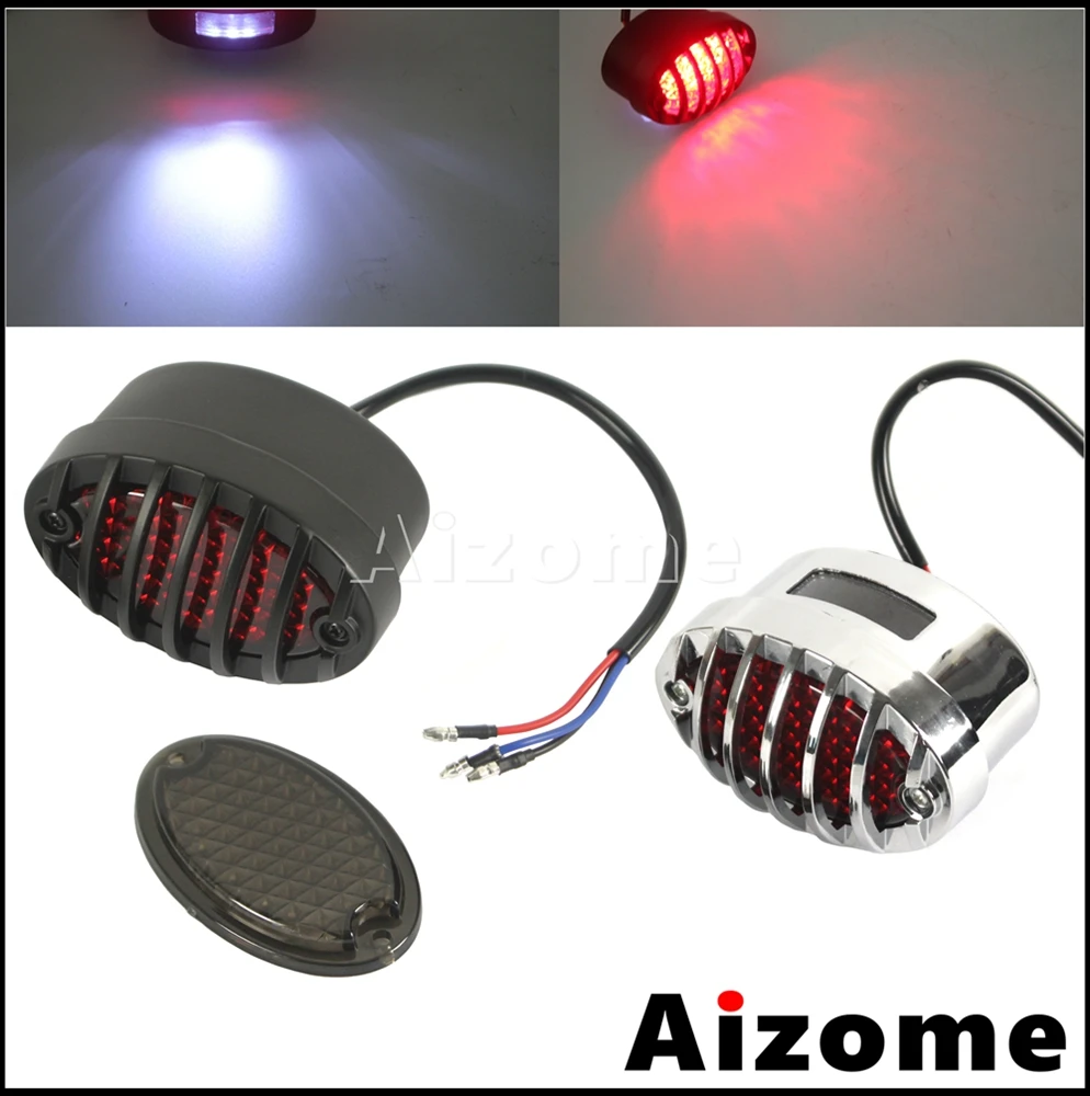 Motorcycle LED Tail Light Red Smoke Lens Oval Brake Stop Lamp Licence Light Grill Rear Light For Harley Cafe Racer Scrambler