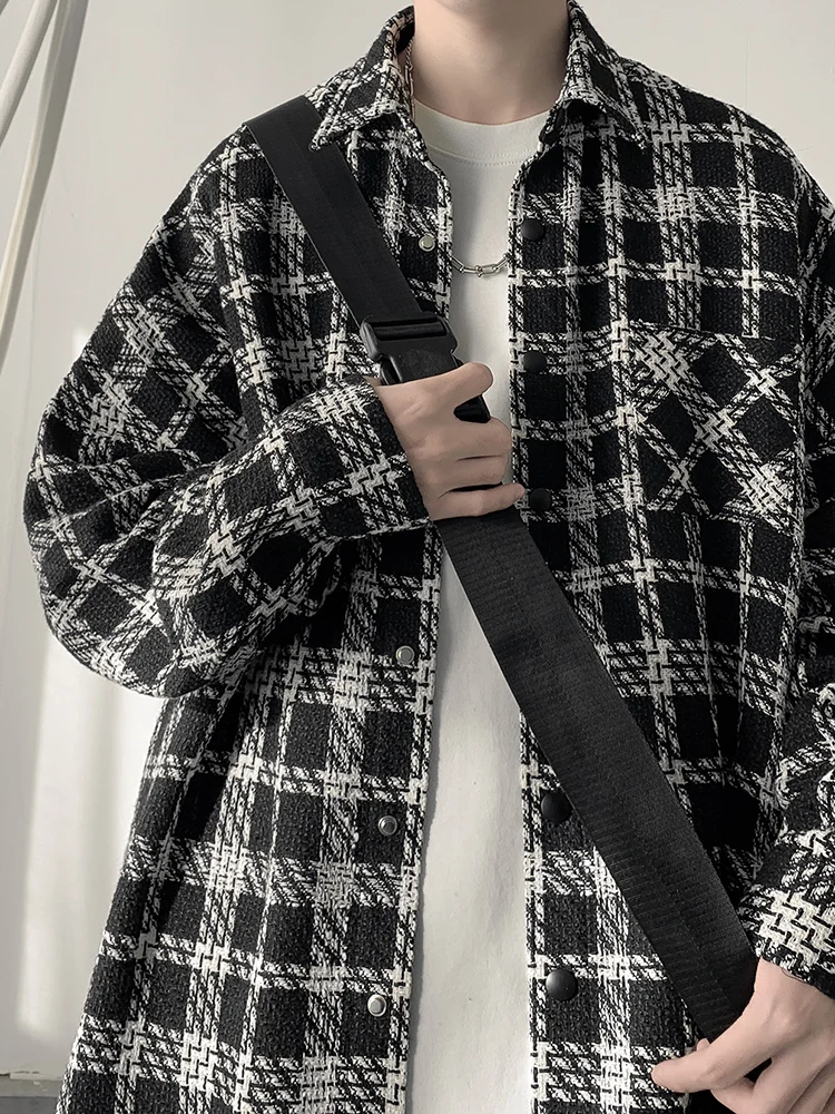 

Premium Plaid Men's Jaet Spring Autumn 2024 New irt Collar Trendy Brand Open Cardigan M Faion Outerwear Coat