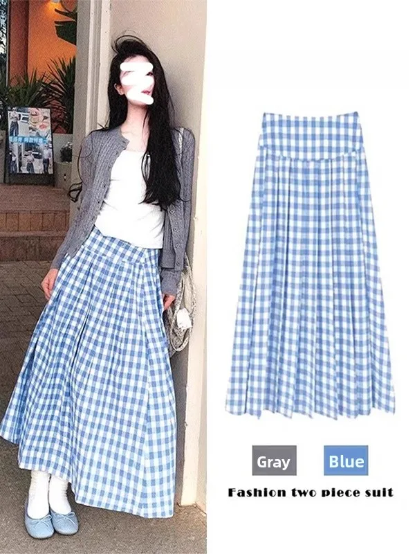 

Korean Style High Waist Plaid A-Line Midi Skirt Spring Summer New Arrival Versatile College Style Half-length Skirt