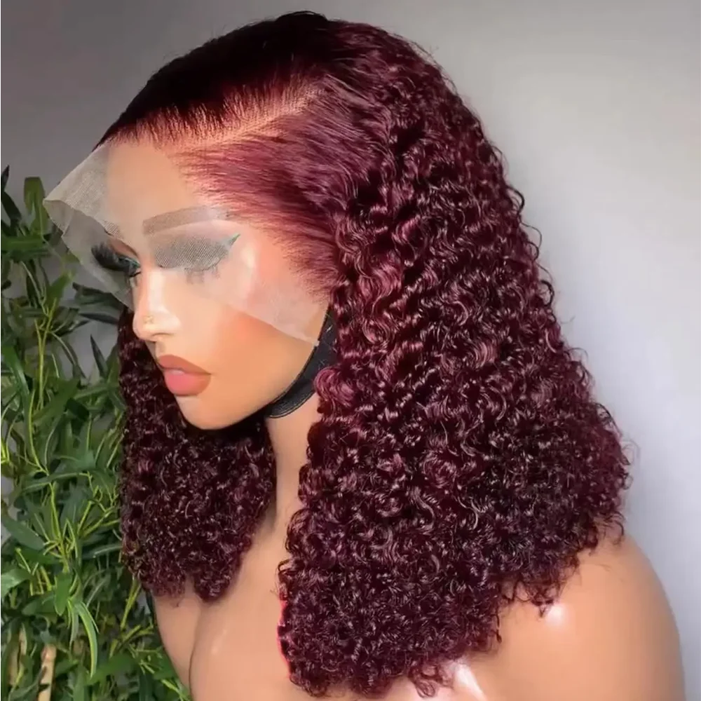 

Deep Water Wave Bob 99J Burgundy Lace Front Wigs Human Hair 13x4 Lace Frontal Wig Short Curly Bob Wig Brazilian Bob Pre Plucked