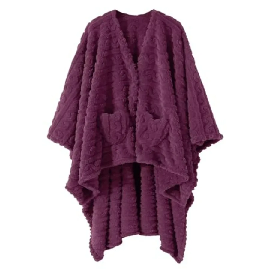 

Wearable Blanket Poncho Cape Wrap for Adult, Cozy Sherpa Fleece Pocketed Shawl TV Throw Blankets for Office and Lounge,58'' x 6