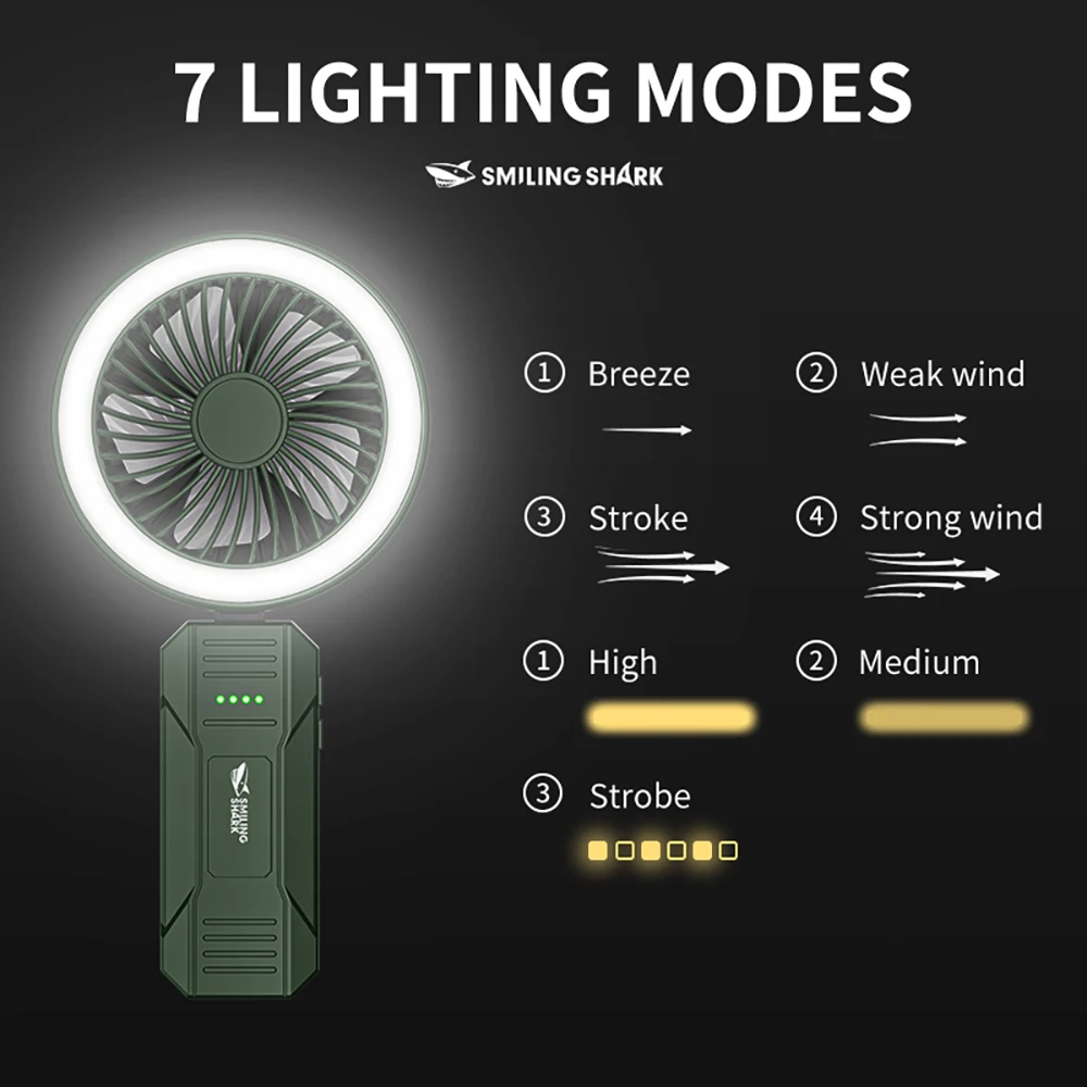 مروحة محمولة USB محمولة من Smiling Shark FS-131A 2 في 1 مروحة محمولة مع 4 سرعات، محمولة صغيرة قابلة للطي وخطاف Fa