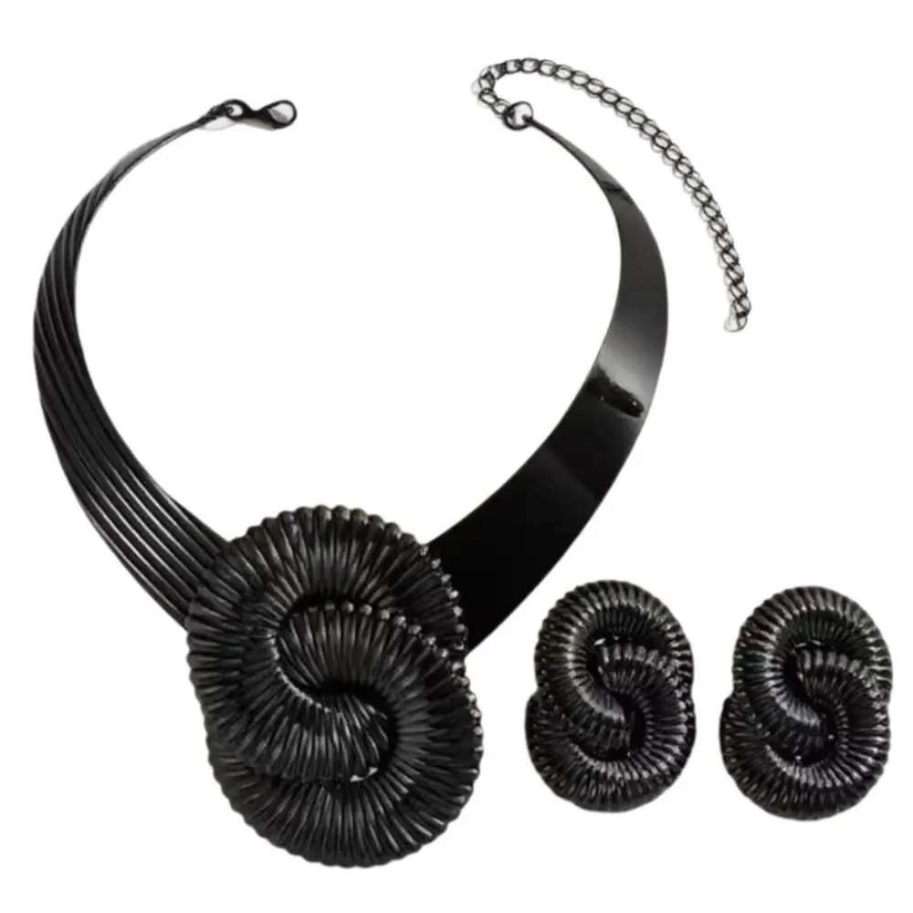 

Elegant Metal Swirl Shaped Choker Gold Black Color Swirl Shaped Exaggerated Swirl Choker Earrings Statement Women