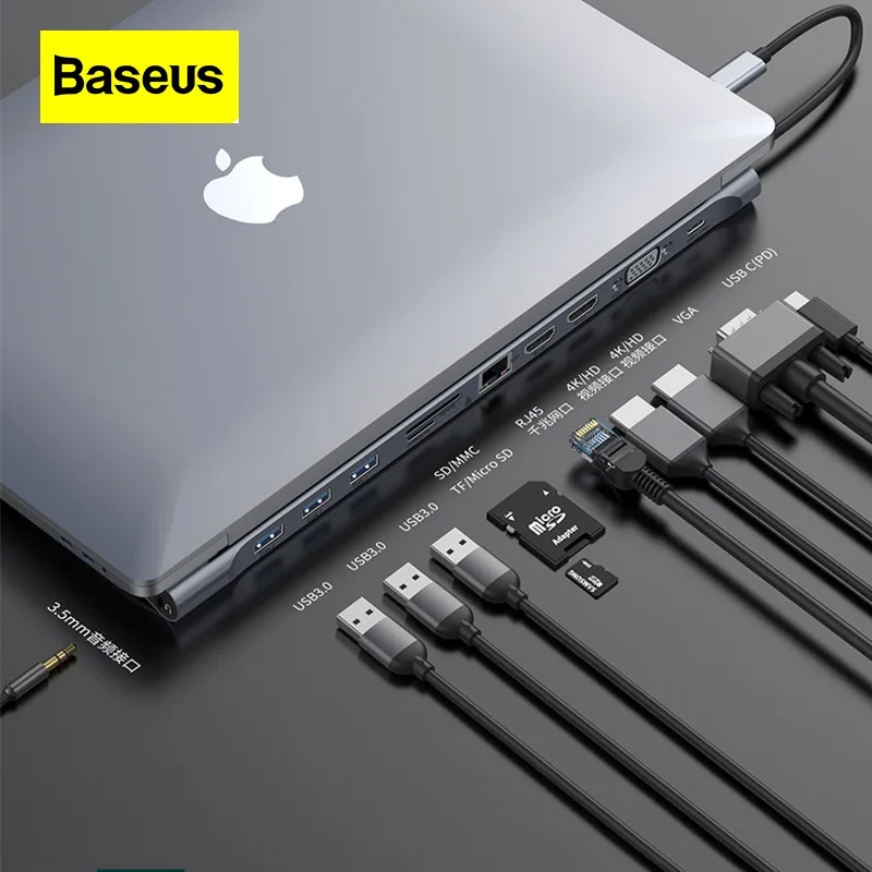 Baseus Typec Docking Station for Macbookpro Laptop Adapter Usb Desktop Converter Multi Function Hub General Computer Accessories