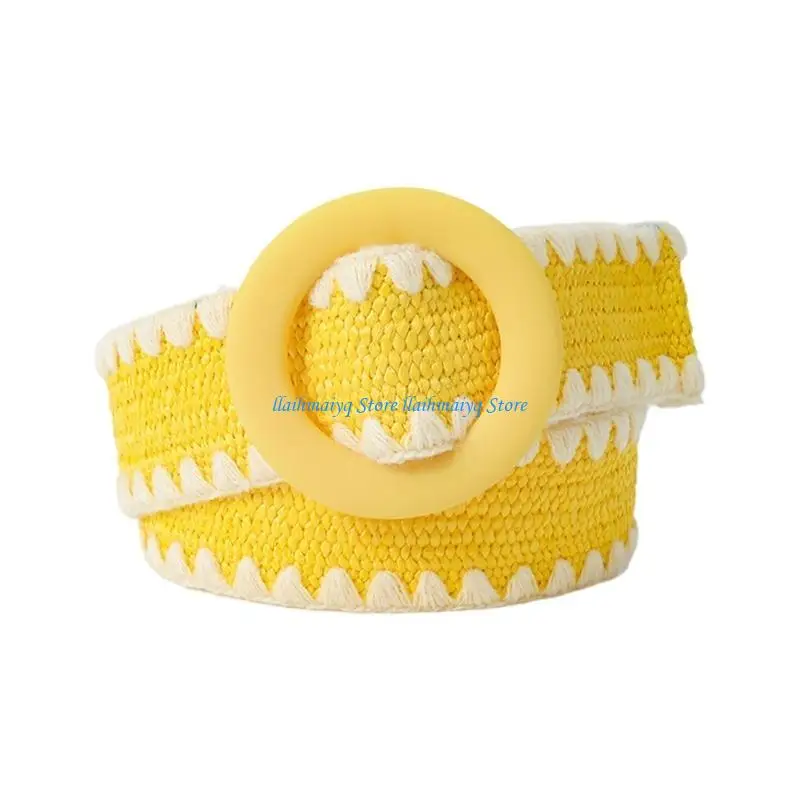 

573B Summer Women Braided Belt Wide Color Matching Belts Adjustable Buckle Waist Belt