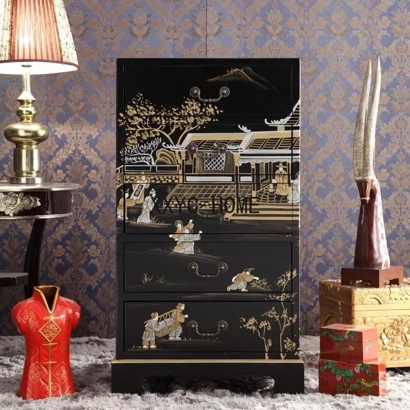 Modern Simple Chinese Style Retro Black Painted Chest of Drawers Building Model Room Villa Decoration Display Storage Cabinet