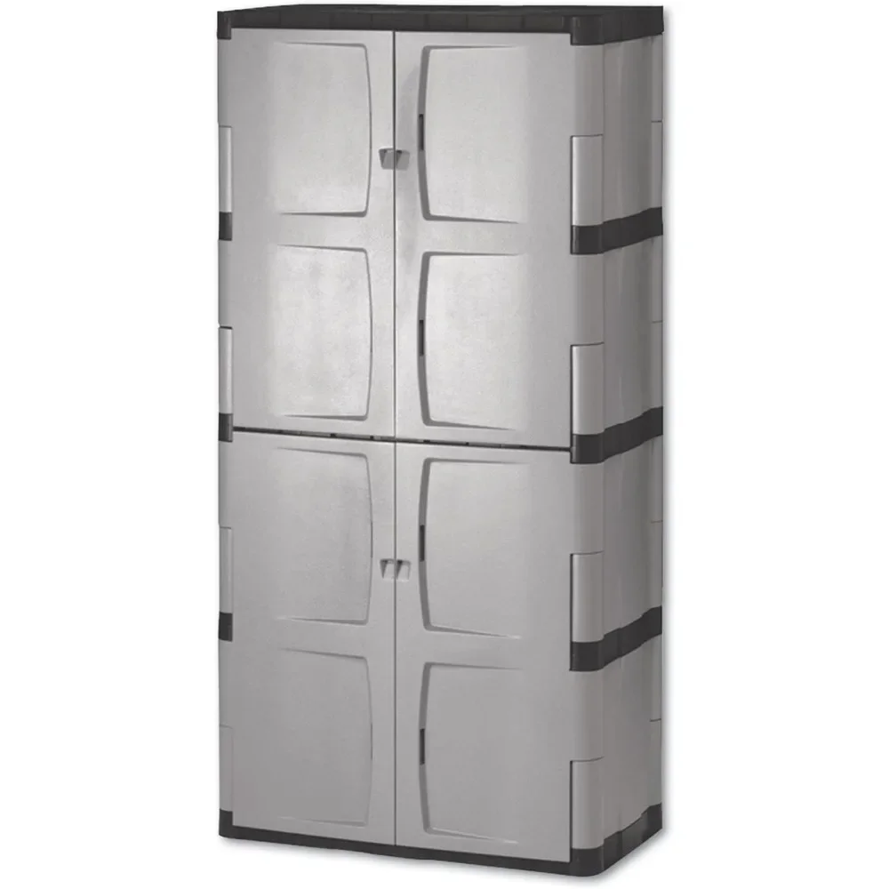 

Freestanding Storage Cabinet Five Shelf with Double Doors Lockable Large 690-Pound Capacity Gray for Garage/Outdoor