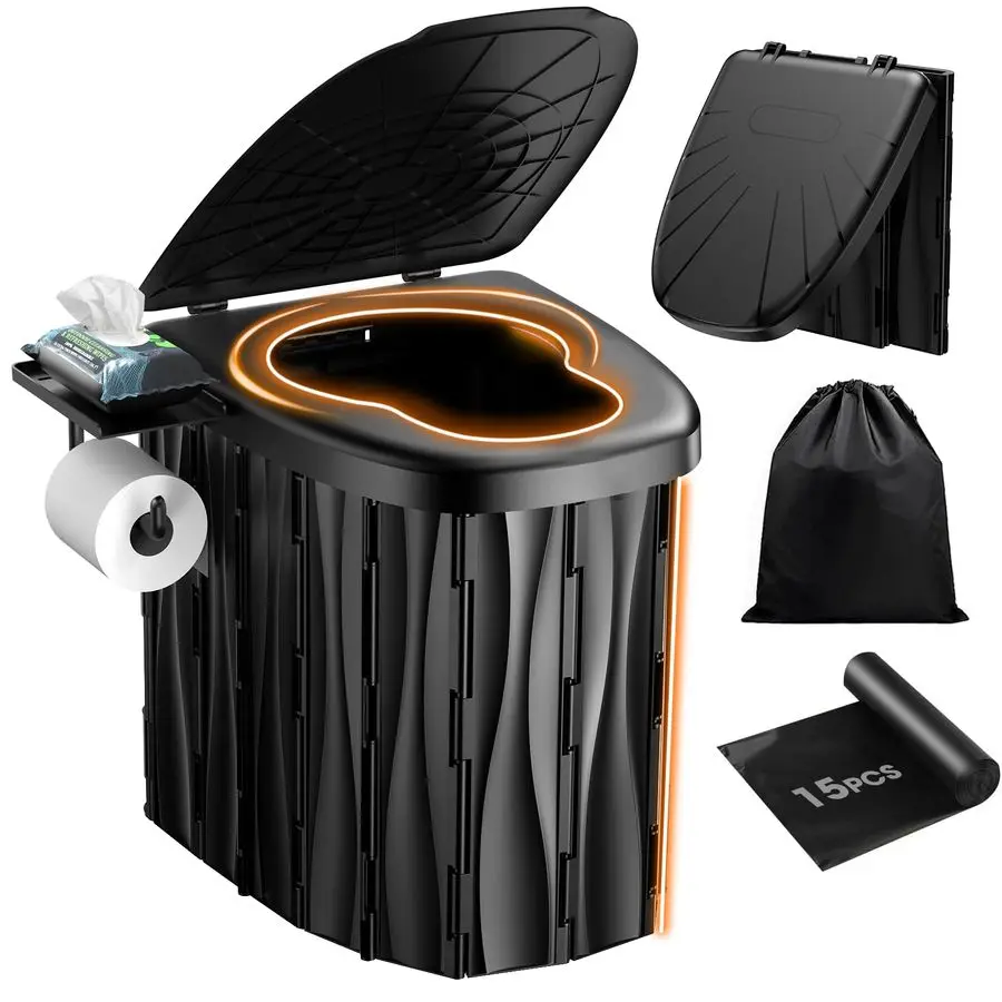 

Upgraded 15 XL Portable Toilet for Adults, Camping Toilet Tested 500 LBS With Lid amp Removable Paper Holder, Portable Potty for