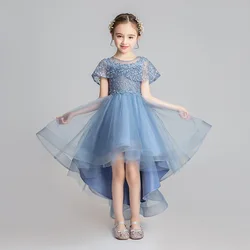 Formal Girls Party Dress Off Shoudler Children Tail Long Prom Dresses Flower Girls Bridesmaid Gown Evening Banquet Cocktail