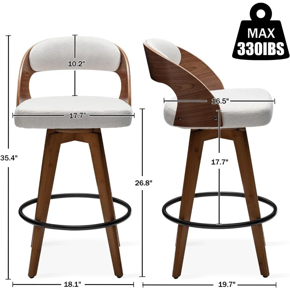 26.8 Inch Bar Stools Set of 2, Counter Height, Upholstered Bar Chair, Swivel Counter Stools , Bar Stools