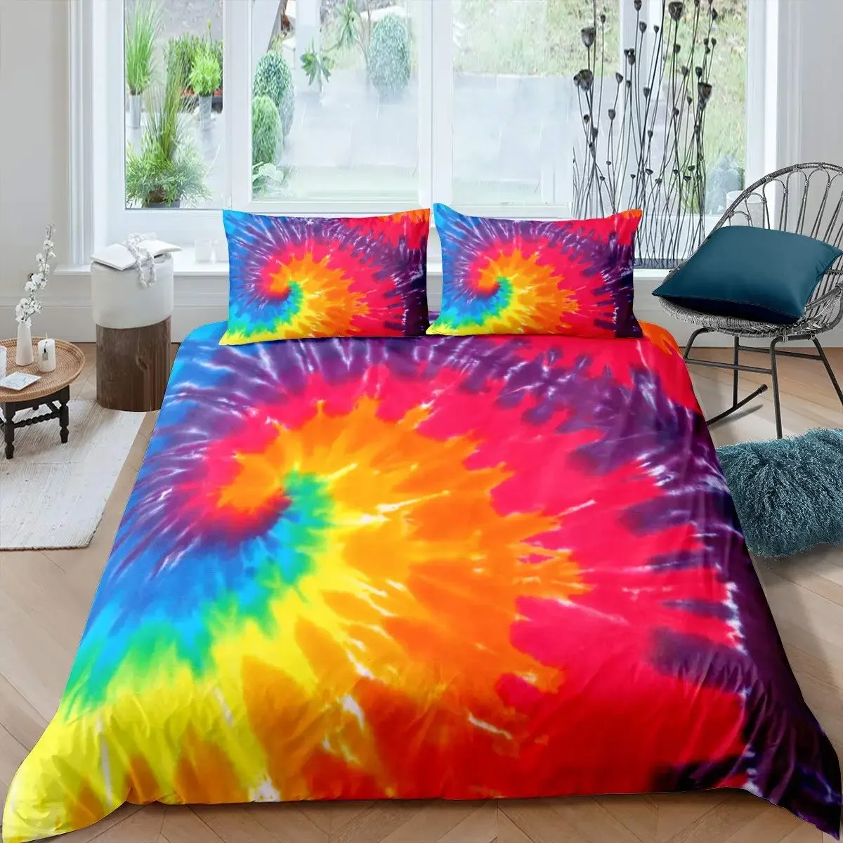 Swirl Tie Dye Comforter Cover Hippie Spiral Bedding Set Ethnic Boho Duvet Cover King/Queen Size Fashion Polyester Quilt Cover